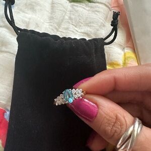 14k Blue Topaz Diamonds Ring